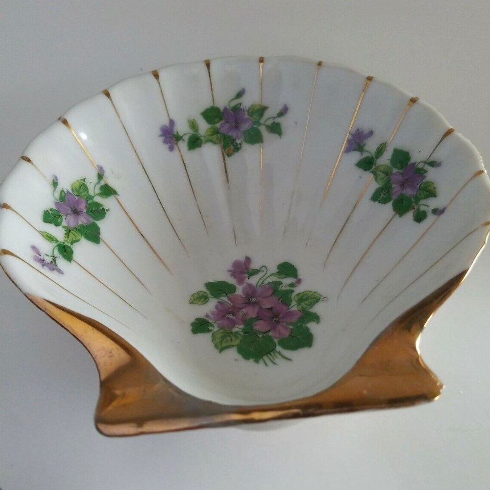 Vintage Nasco Japan Shell Porcelain dish hand painted flowers